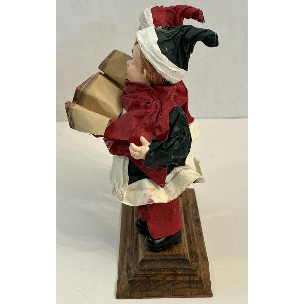 Vintage Paper Mâché Choir Boys Wood Base Christmas Decor Holiday Music Red Green